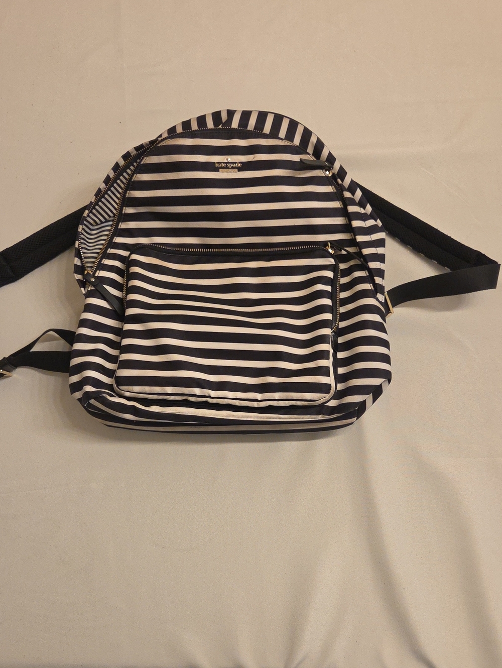 kate spade Navy and White Striped Backpack with Gold Hardware